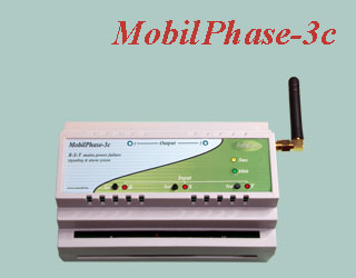 DIN sines GSM alapú hálózatkimaradás-, fázisfigyelő- és riasztó modul 3 fázisra, 2 nagyáramú relés kimenettel távkapcsolásra, belső Li-Po akkuval, bot-, vagy külső mágneses antennával.